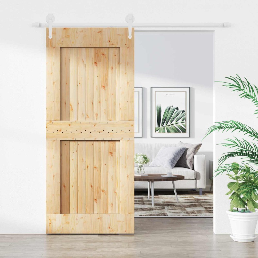 vidaXL Skjutdörr Naturlig och vit 90 x 210 cm Massiv furuträdörr