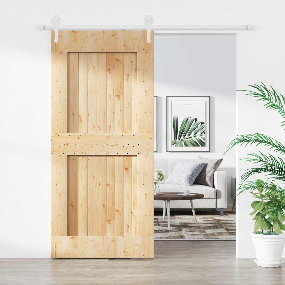 vidaXL Skjutdörr Naturlig och vit 95 x 210 cm Massiv furuträdörr