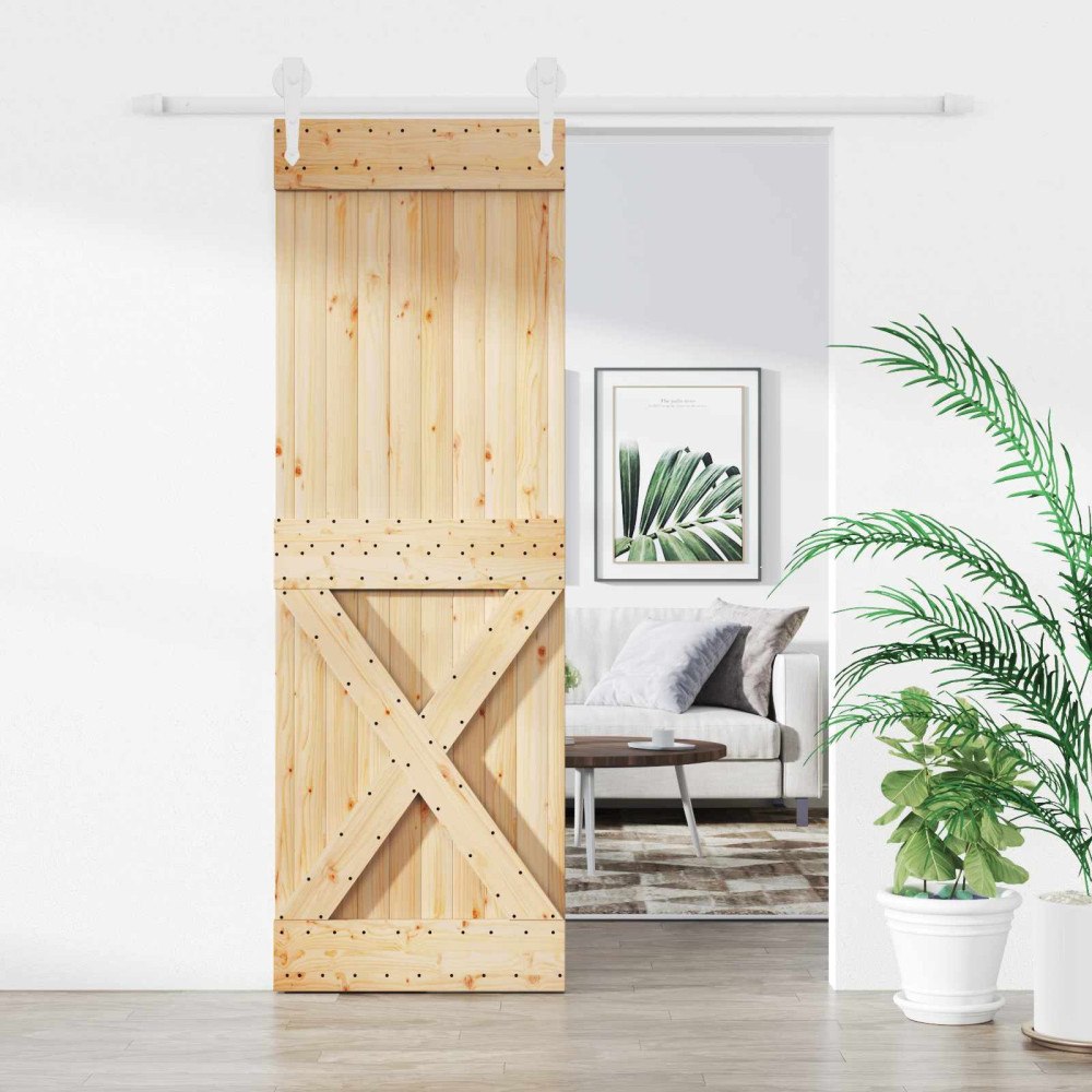 vidaXL Skjutdörr Naturlig och vit 70 x 210 cm Massiv furuträdörr