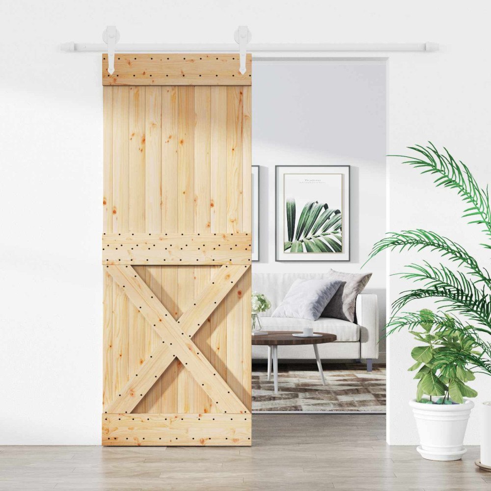 vidaXL Skjutdörr Naturlig och vit 80 x 210 cm Massiv furuträdörr