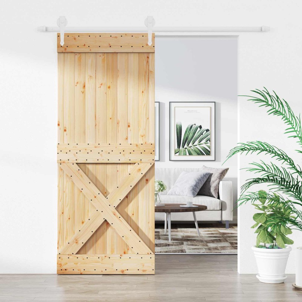 vidaXL Skjutdörr Naturlig och vit 85 x 210 cm Massiv furuträdörr