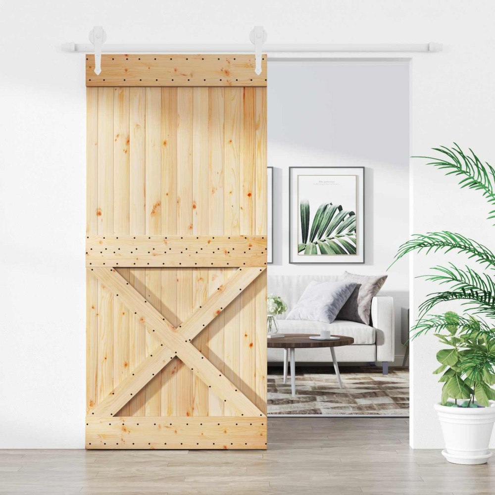 vidaXL Skjutdörr Naturlig och vit 95 x 210 cm Massiv furuträdörr