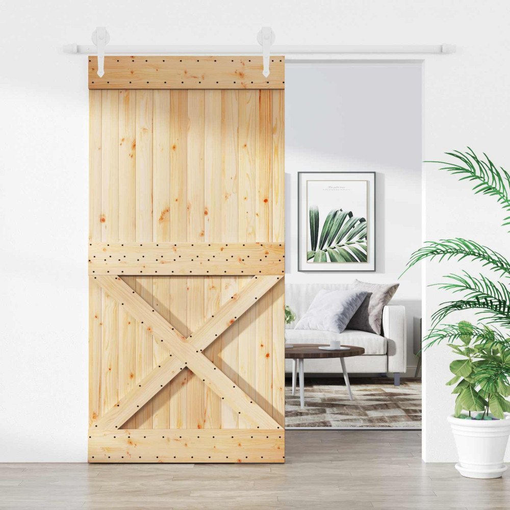 vidaXL Skjutdörr Naturlig och vit 100 x 210 cm Massiv furuträdörr