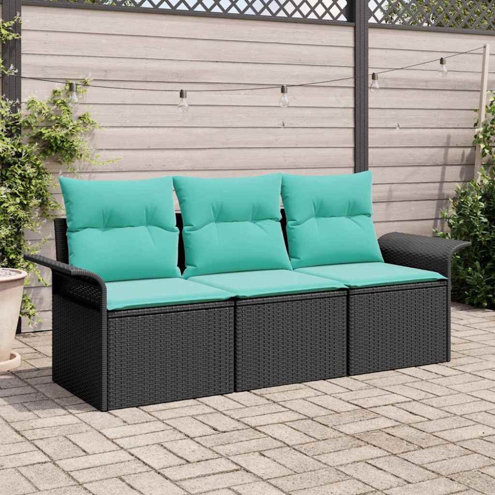 vidaXL Soffset med kudde 3 pcs Svart och blå konstrotting
