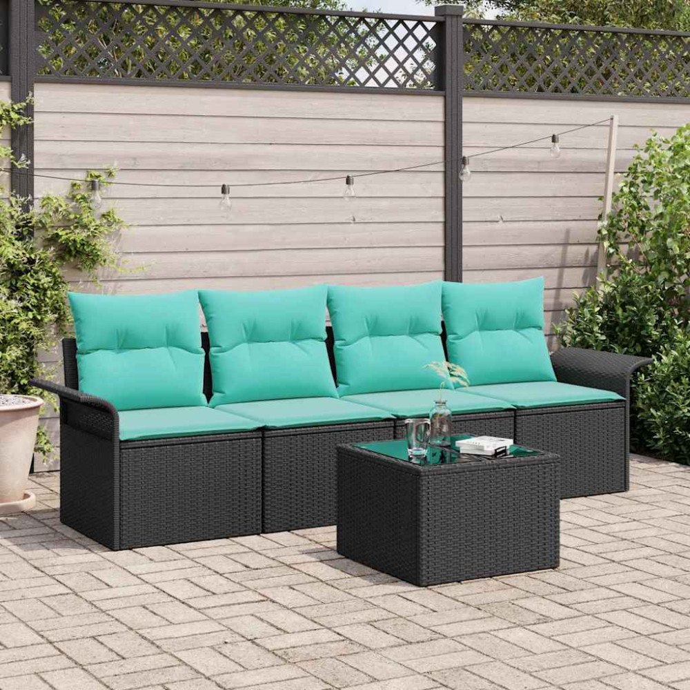 vidaXL Soffset med kudde 5 pcs Svart konstrotting