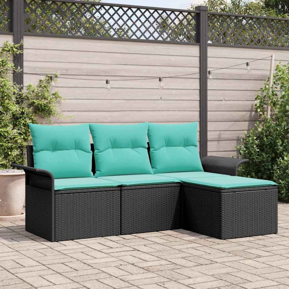 vidaXL Trädgårdsoffset med kudde 4 pcs Svart konstrotting