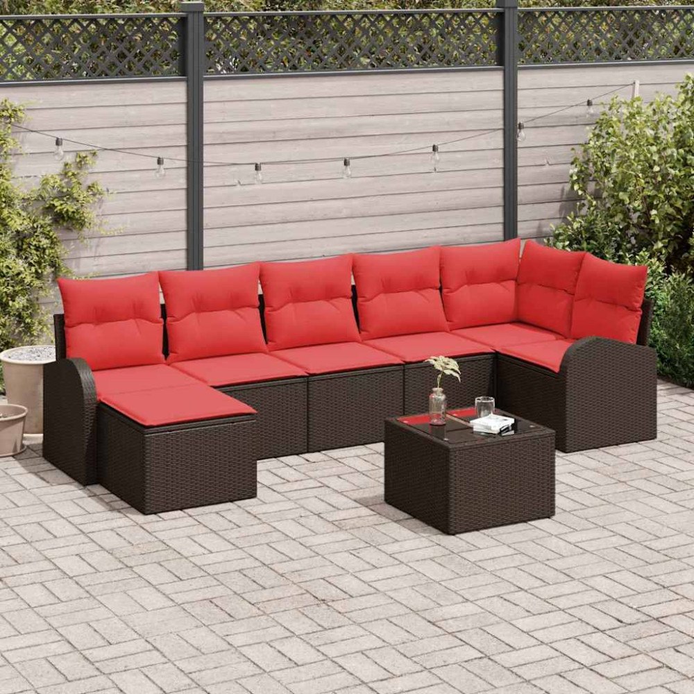 vidaXL Trädgårdsoffset med kudde 8 pcs Brun Poly Rattan
