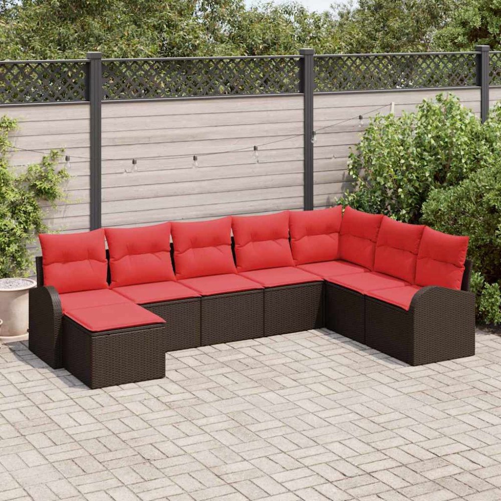 vidaXL Trädgårdsoffset 8 pcs Brun Poly rattan