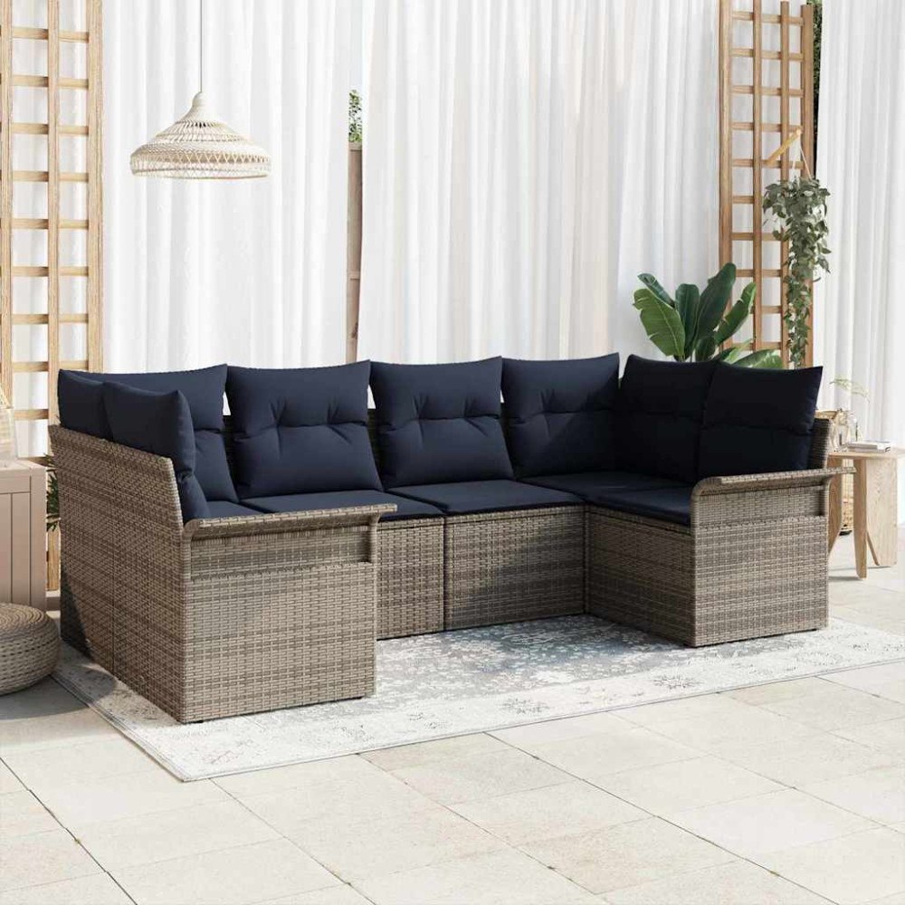 vidaXL Trädgårdsoffset med lagring 6 pcs Grå Poly rattan