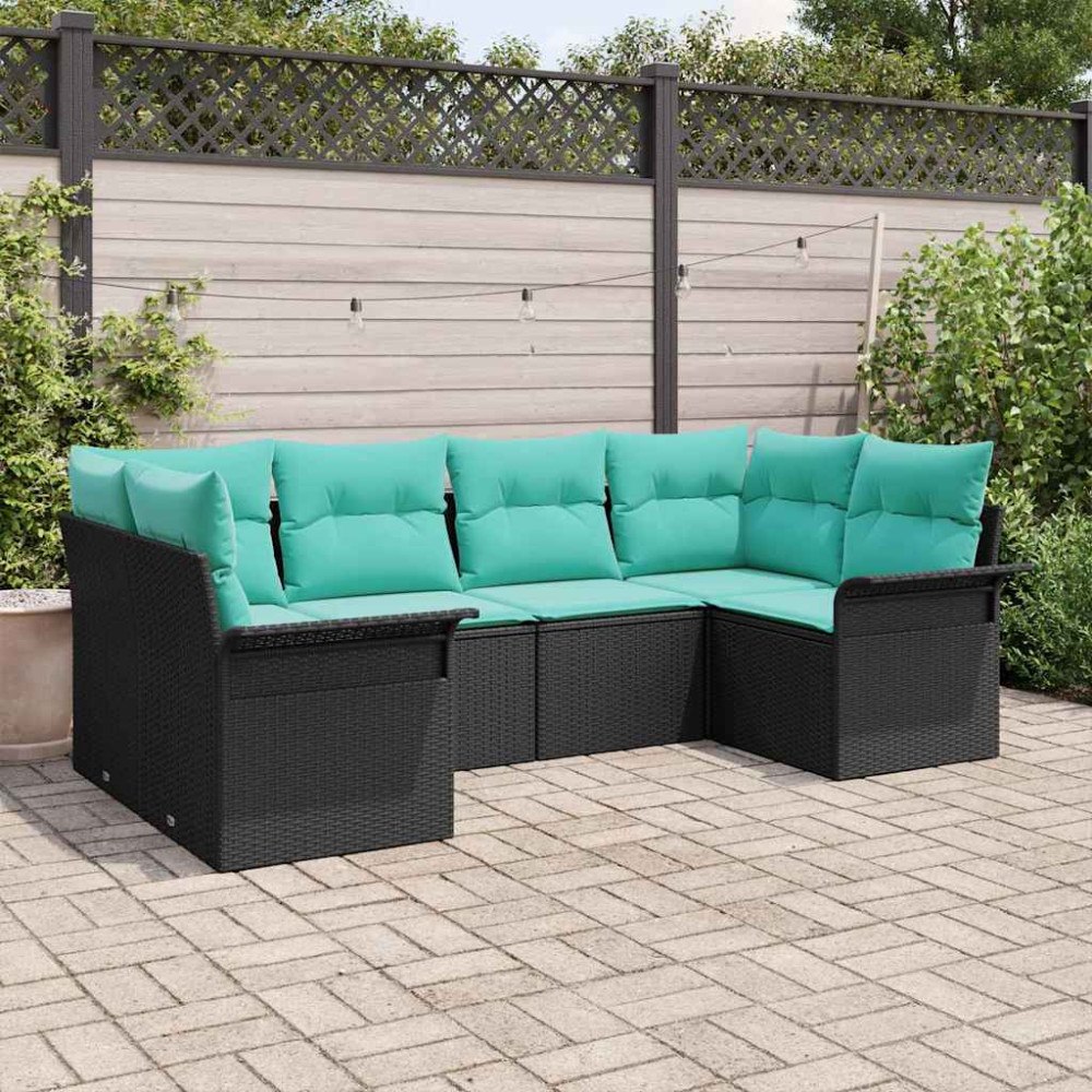 vidaXL Trädgårdsoffset med lagring 6 pcs Svart Poly rattan