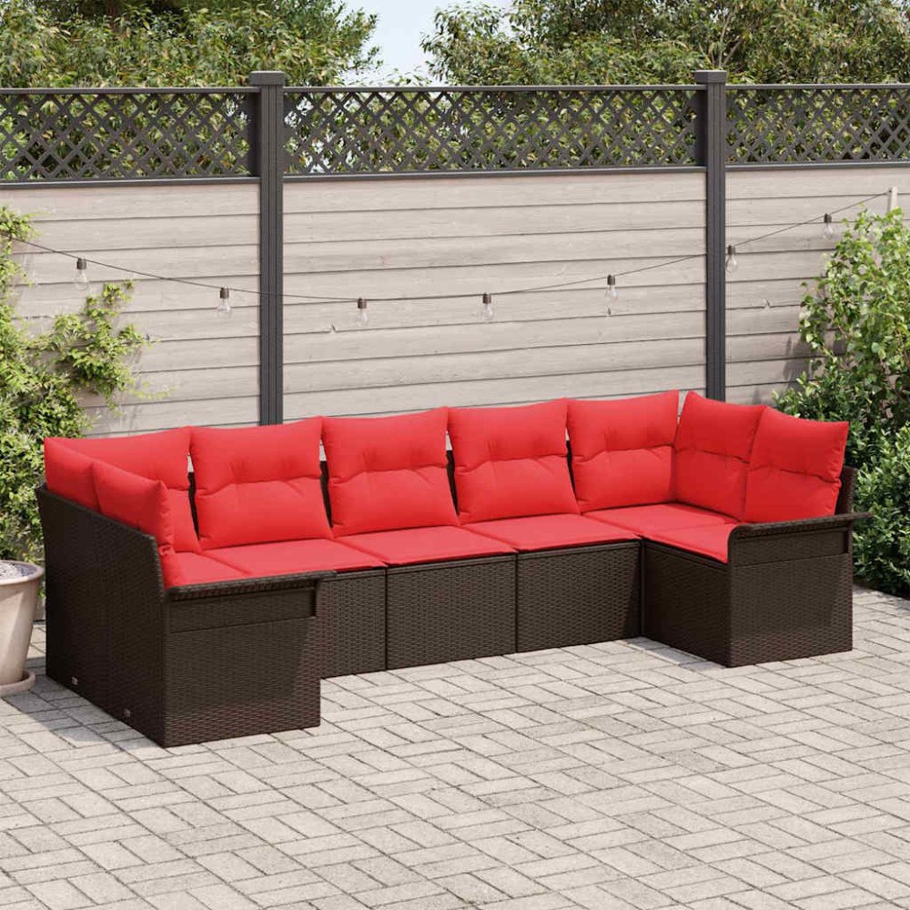 vidaXL Trädgårdsoffset med lagring 7 pcs Brun Poly rattan