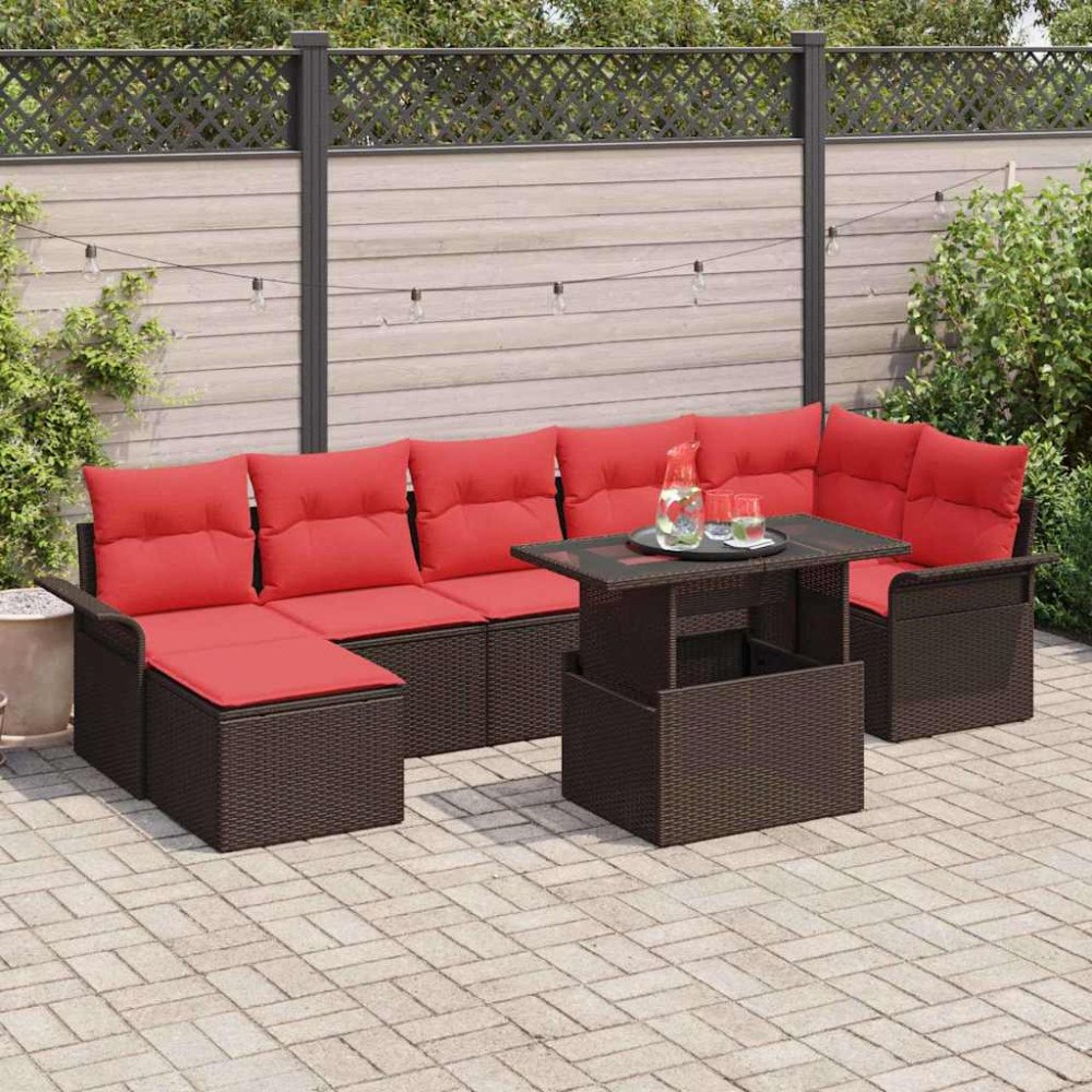 vidaXL Trädgårdsoffset med kudde med lagring 8 pcs Brun Poly Rattan