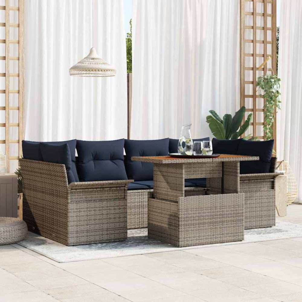 vidaXL Trädgårdsoffset med lagring 7 pcs Grå Poly rattan