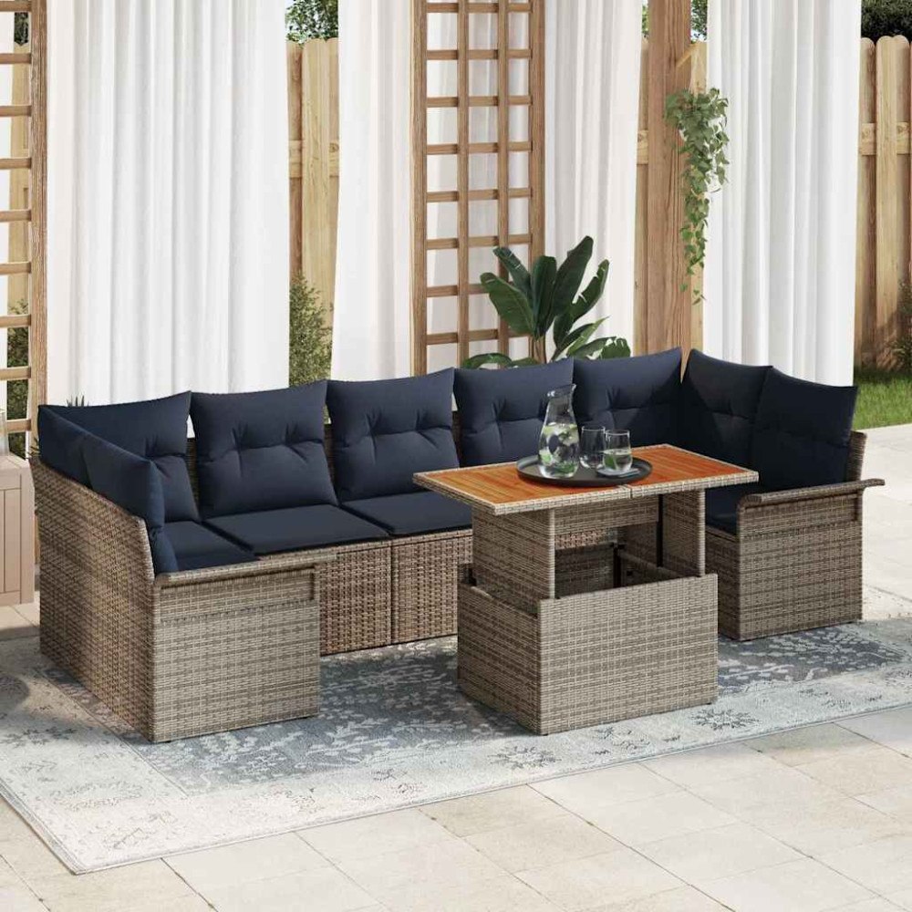 vidaXL Trädgårdsoffset med lagring 8 pcs Grå Poly rattan