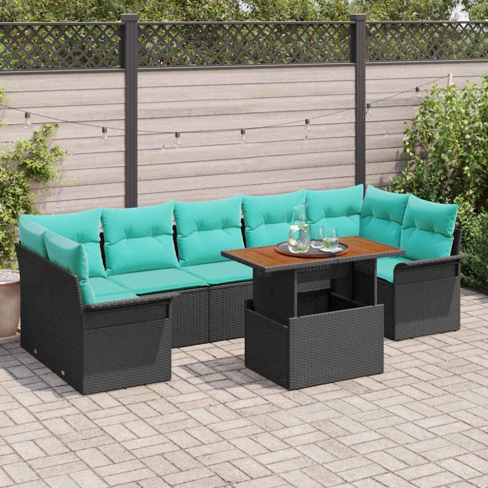 vidaXL Trädgårdsoffset med lagring 8 pcs Svart Poly rattan