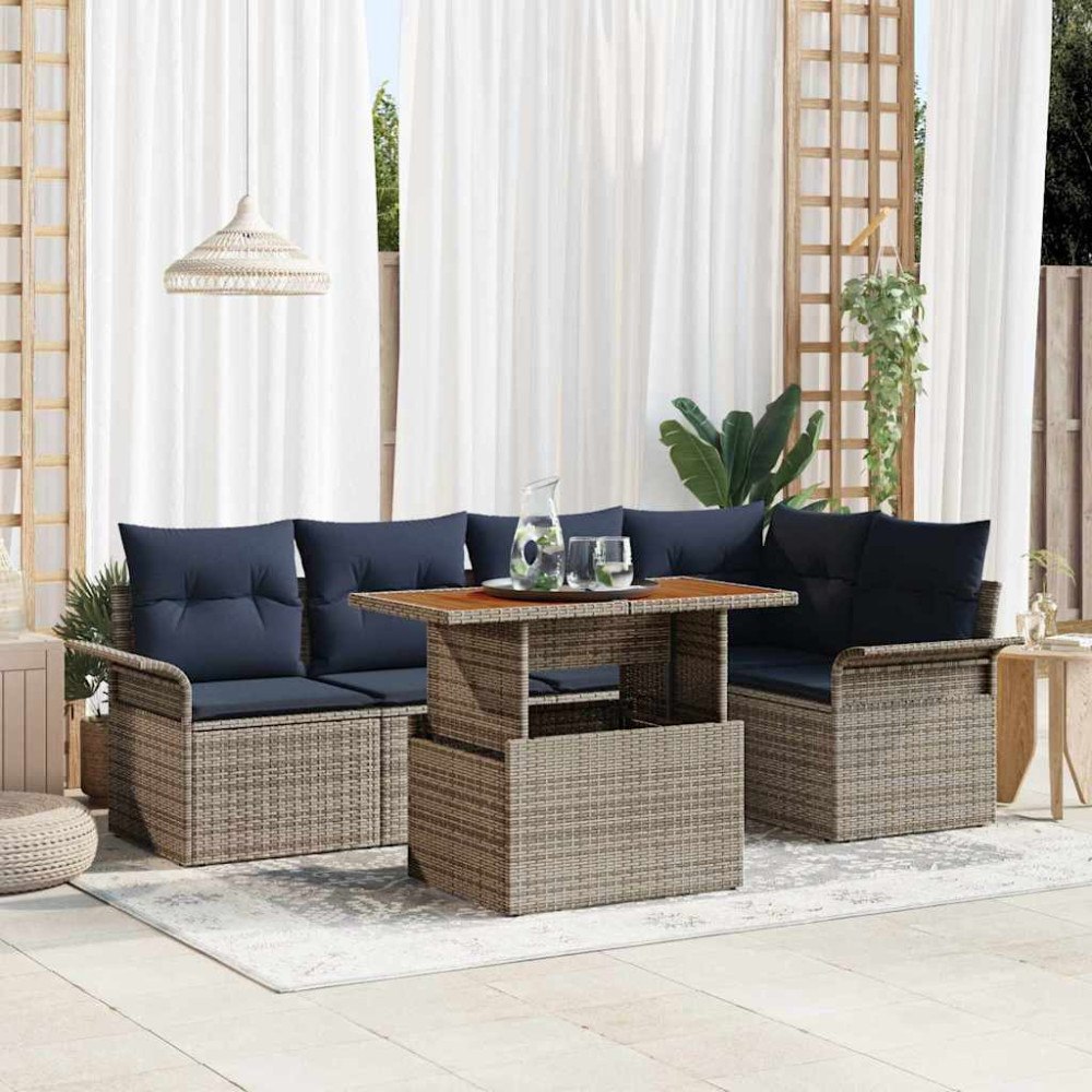 vidaXL Trädgårdsoffset med lagring 6 pcs Grå Poly rattan