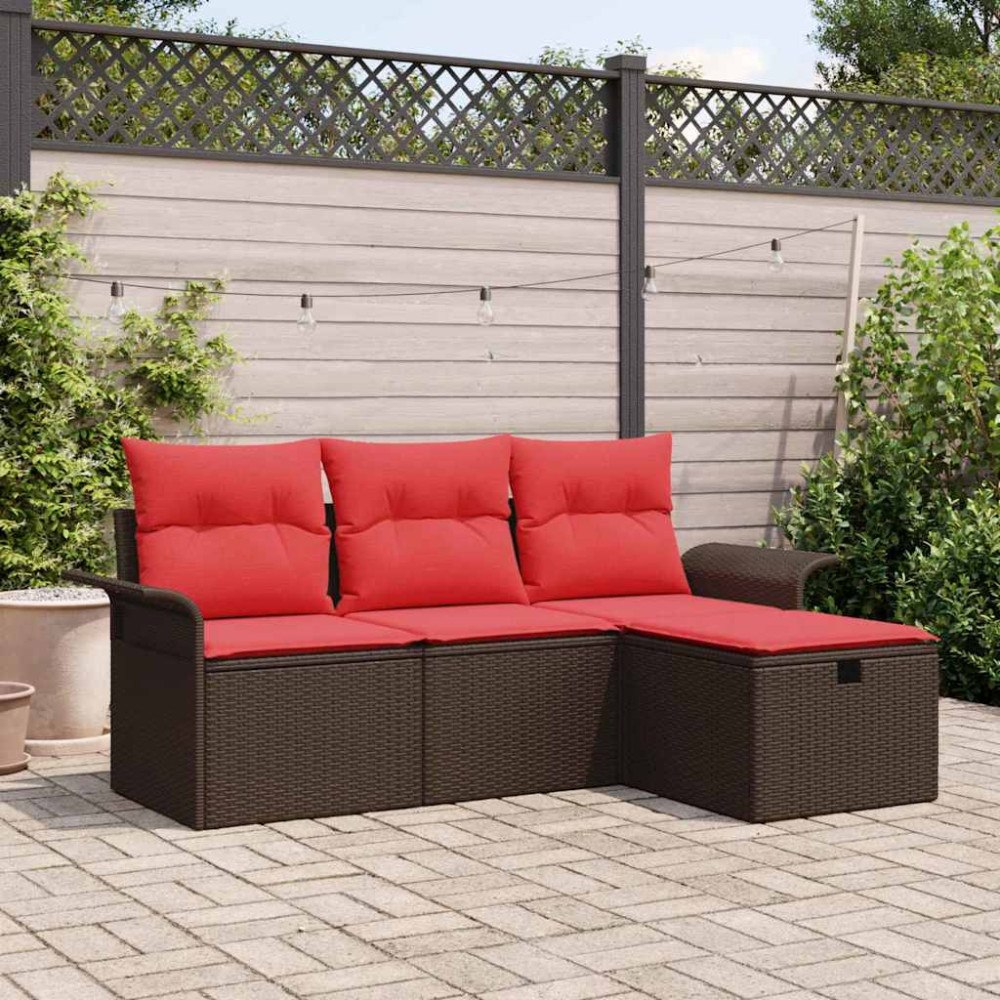 vidaXL Trädgårdsoffset med kudde med lagring 4 pcs Poly rattan