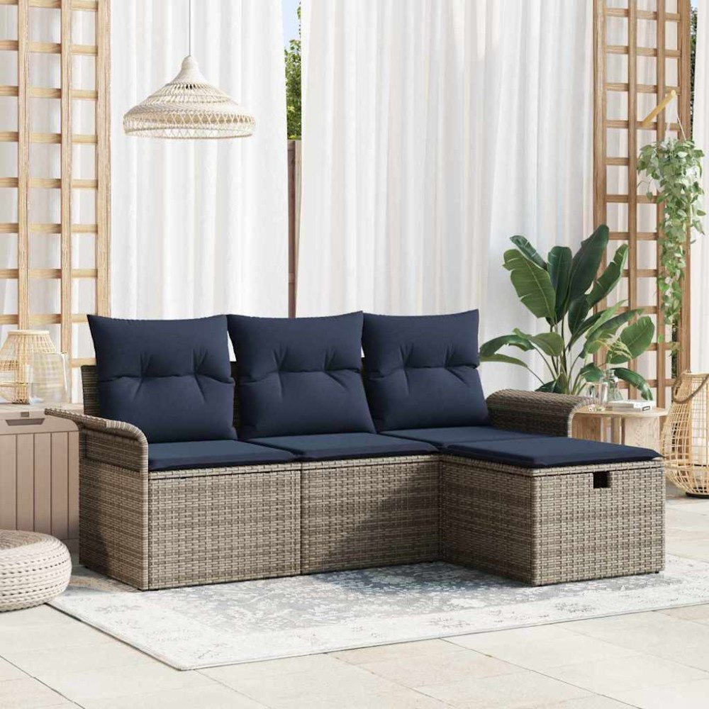 vidaXL Trädgårdsoffset med kudde med lagring 4 pcs Poly rattan