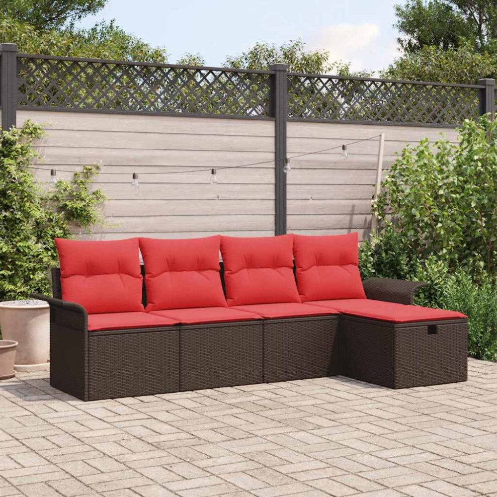 vidaXL Trädgårdsoffset med kudde med lagring 5 pcs Poly rattan