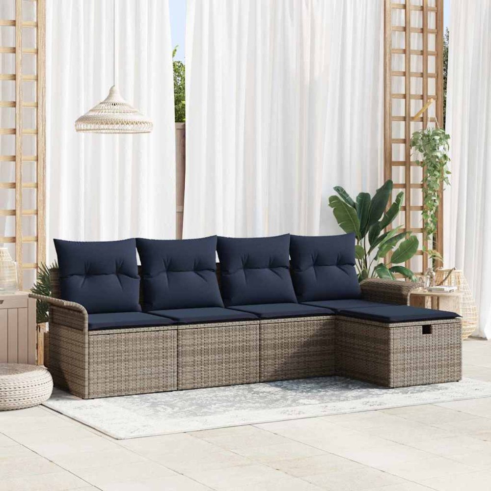 vidaXL Trädgårdsoffset med kudde med lagring 5 pcs Poly rattan