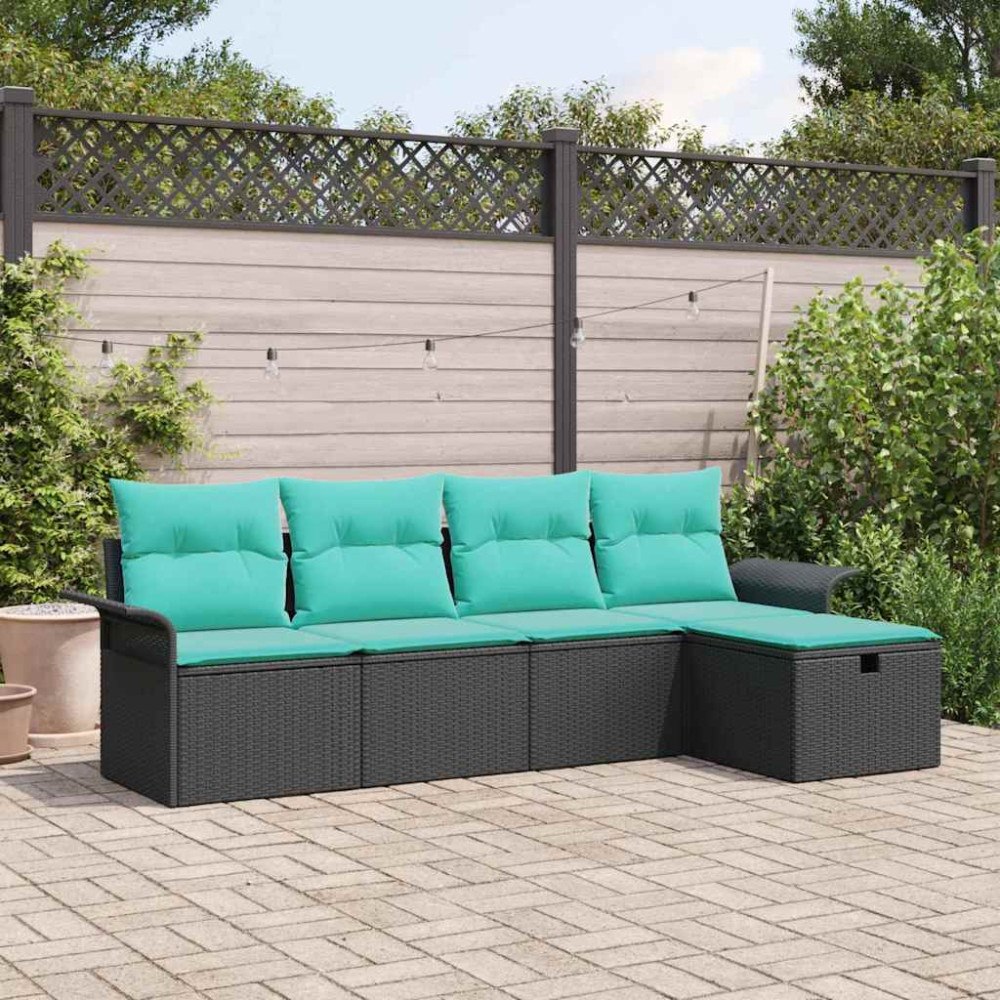 vidaXL Trädgårdsoffset med kudde med lagring 5 pcs Poly rattan