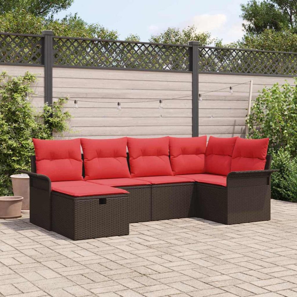 vidaXL Trädgårdsoffset med kudde med lagring 6 pcs Poly rattan