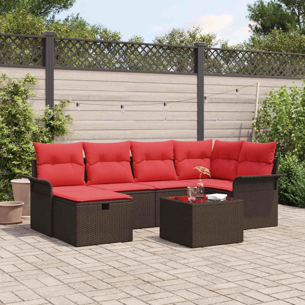 vidaXL Trädgårdsoffset med kudde med lagring 7 pcs Poly rattan