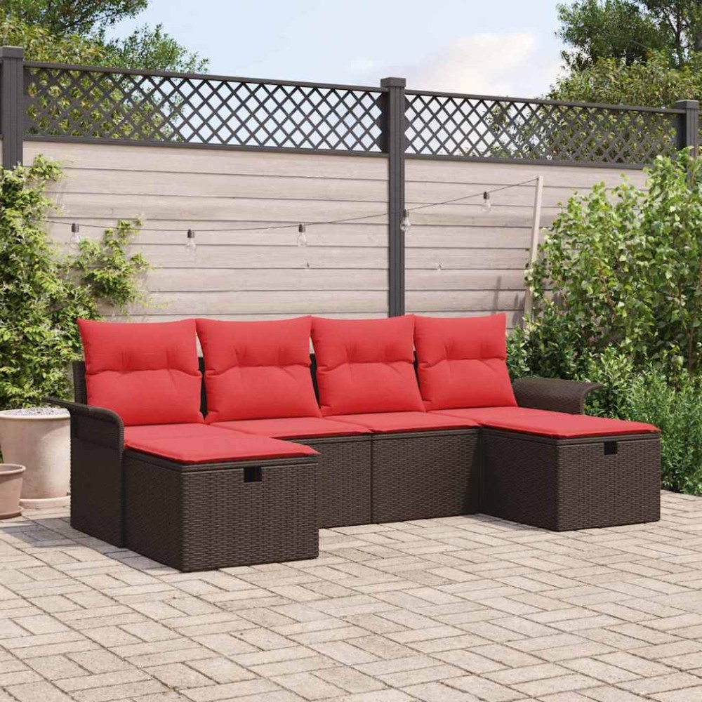 vidaXL Trädgårdsoffset med kudde med lagring 6 pcs Poly rattan