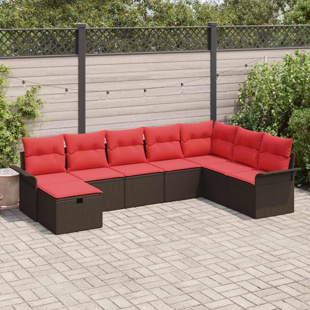 vidaXL Trädgårdsoffset med kudde med lagring 8 pcs Poly rattan