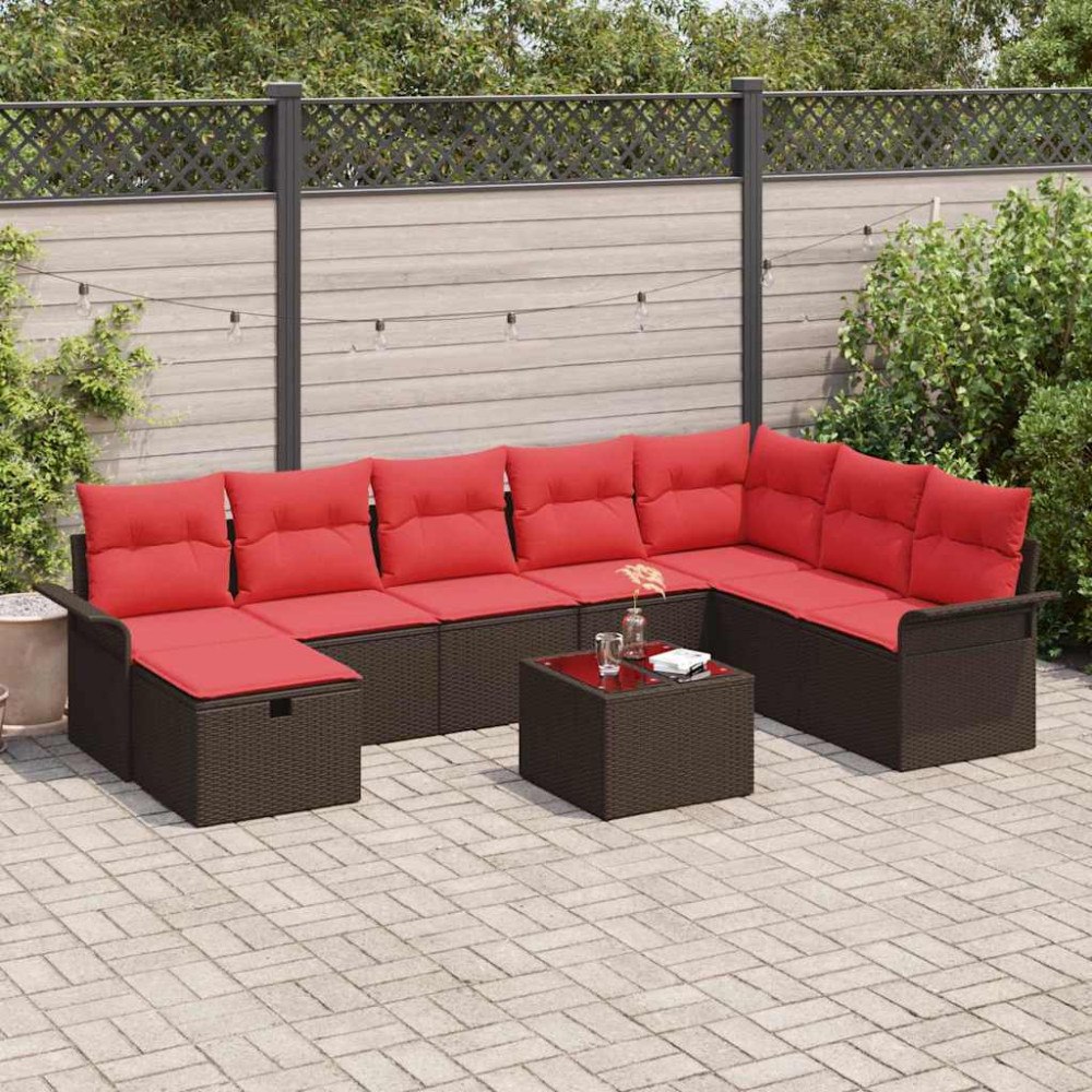 vidaXL Trädgårdsoffset med kudde med lagring 9 pcs Poly rattan
