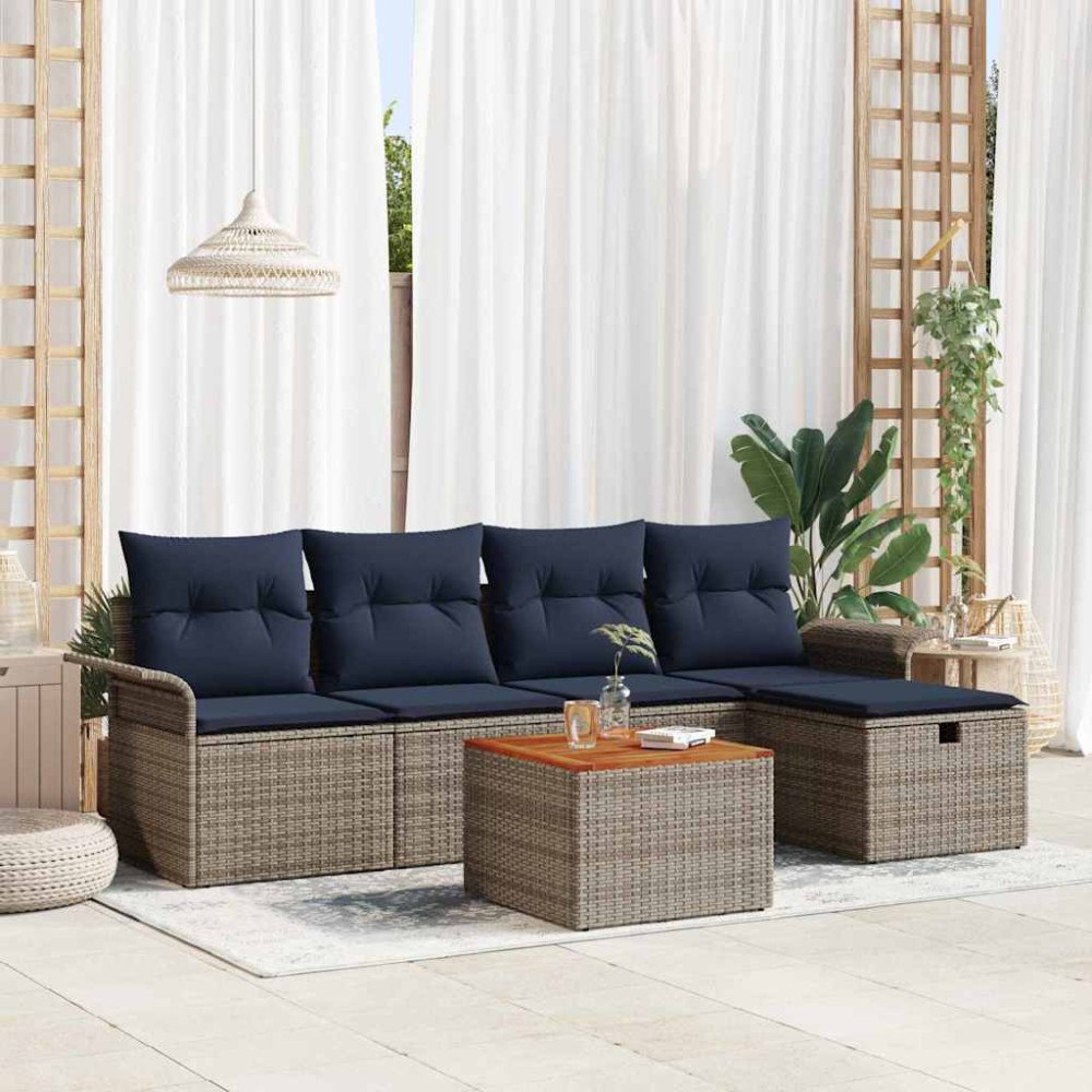 vidaXL Trädgårdsoffset med kudde med lagring 6 pcs Grå Poly rattan
