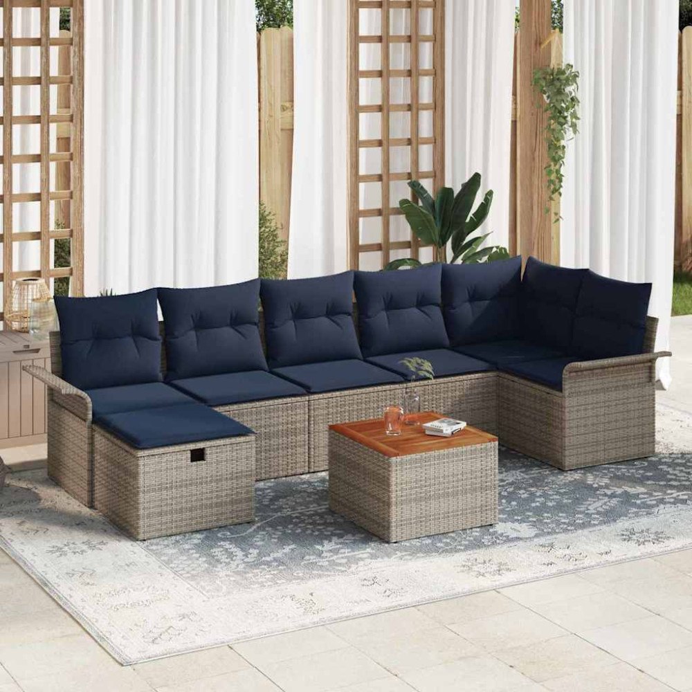 vidaXL Trädgårdsoffset med kudde med lagring 8 pcs Grå Poly rattan