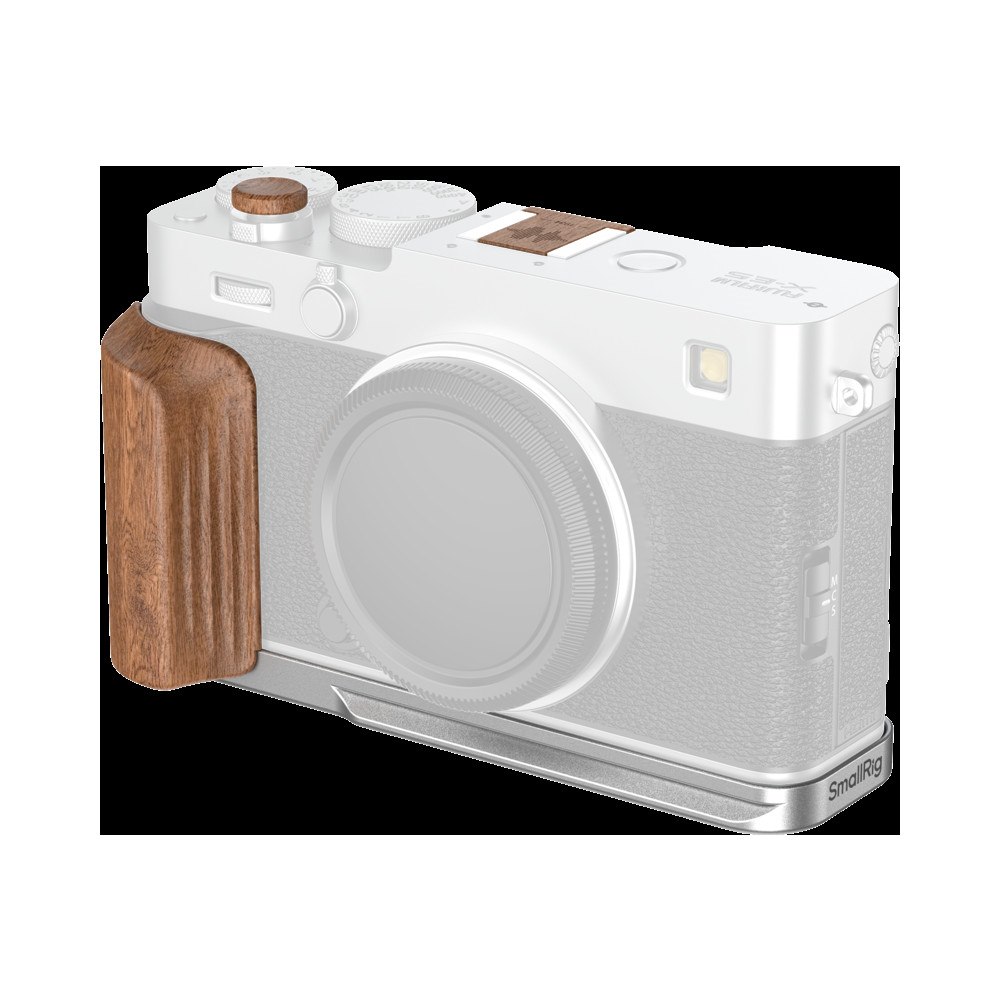SMALLRIG SmallRig 5984 L-Shaped Mount Plate with Wooden Handle for FUJIFILM X-E5 (Rosewood, Silver)