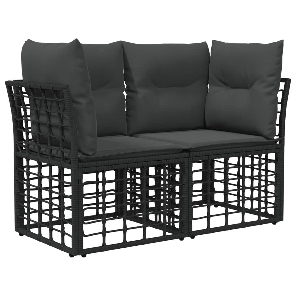 vidaXL Ute-Loveseat med kudde 2 pcs Svart och Mörkgrå konstrotting