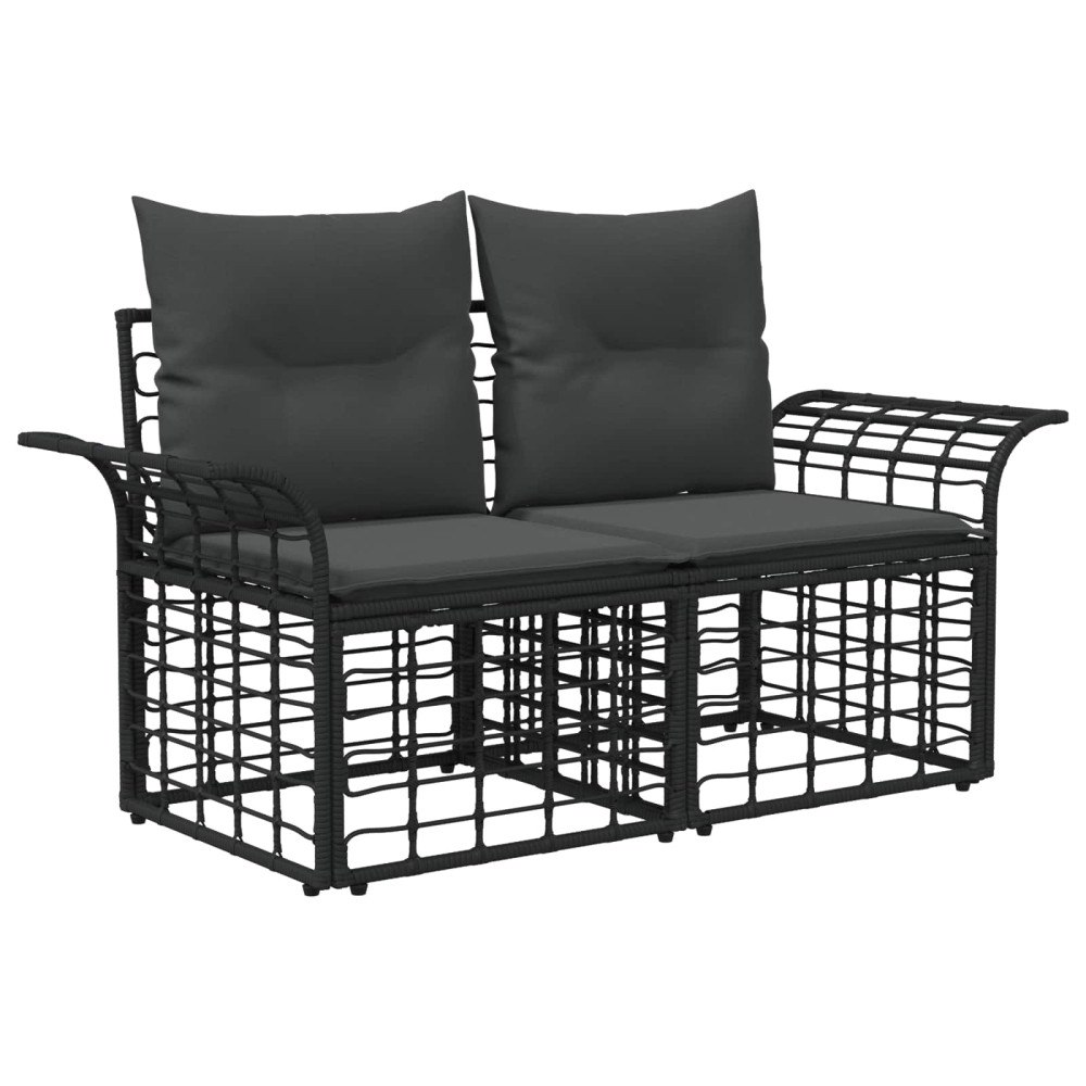 vidaXL Ute-Loveseat med kudde 2 pcs Svart och Mörkgrå konstrotting