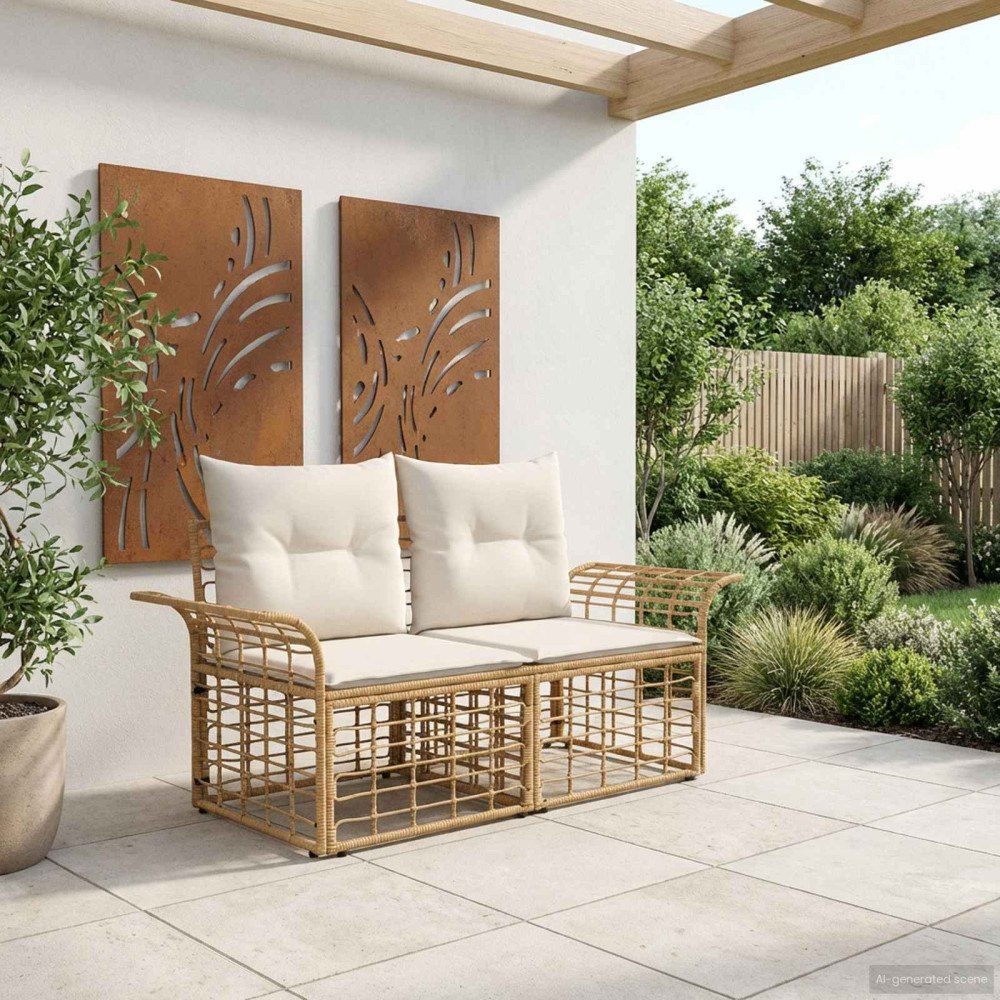 vidaXL Ute-Loveseat med kudde 2 pcs Naturlig och Creamvit konstrotting