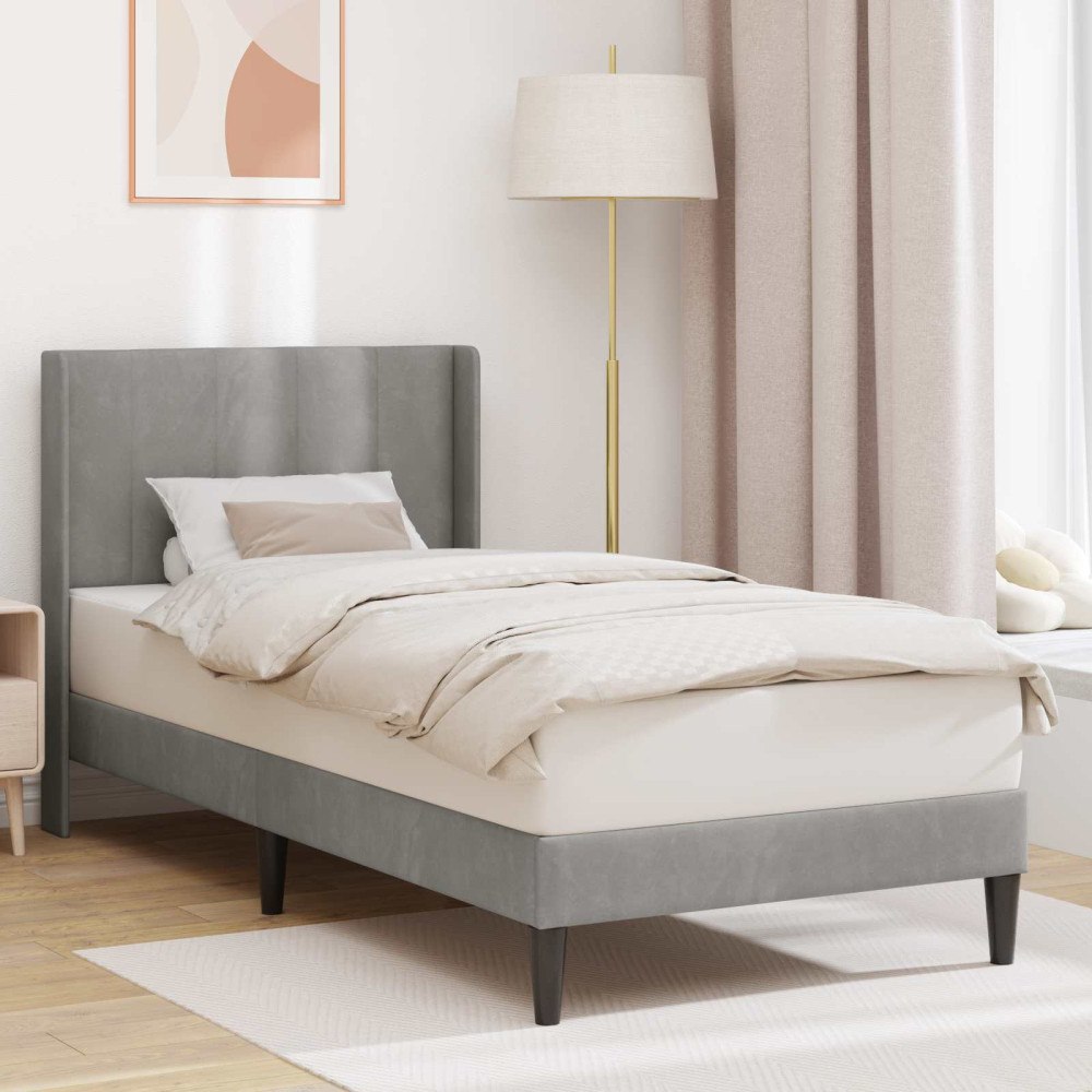 vidaXL Sängram med huvudgavel Ljusgrå 100 x 200 cm Sammet