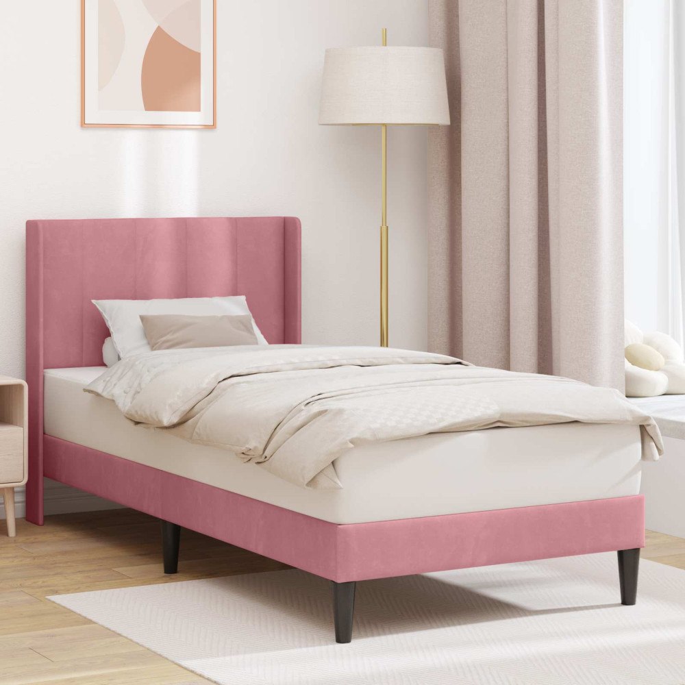 vidaXL Sängram med huvudgavel Rosa 100 x 200 cm Sammet