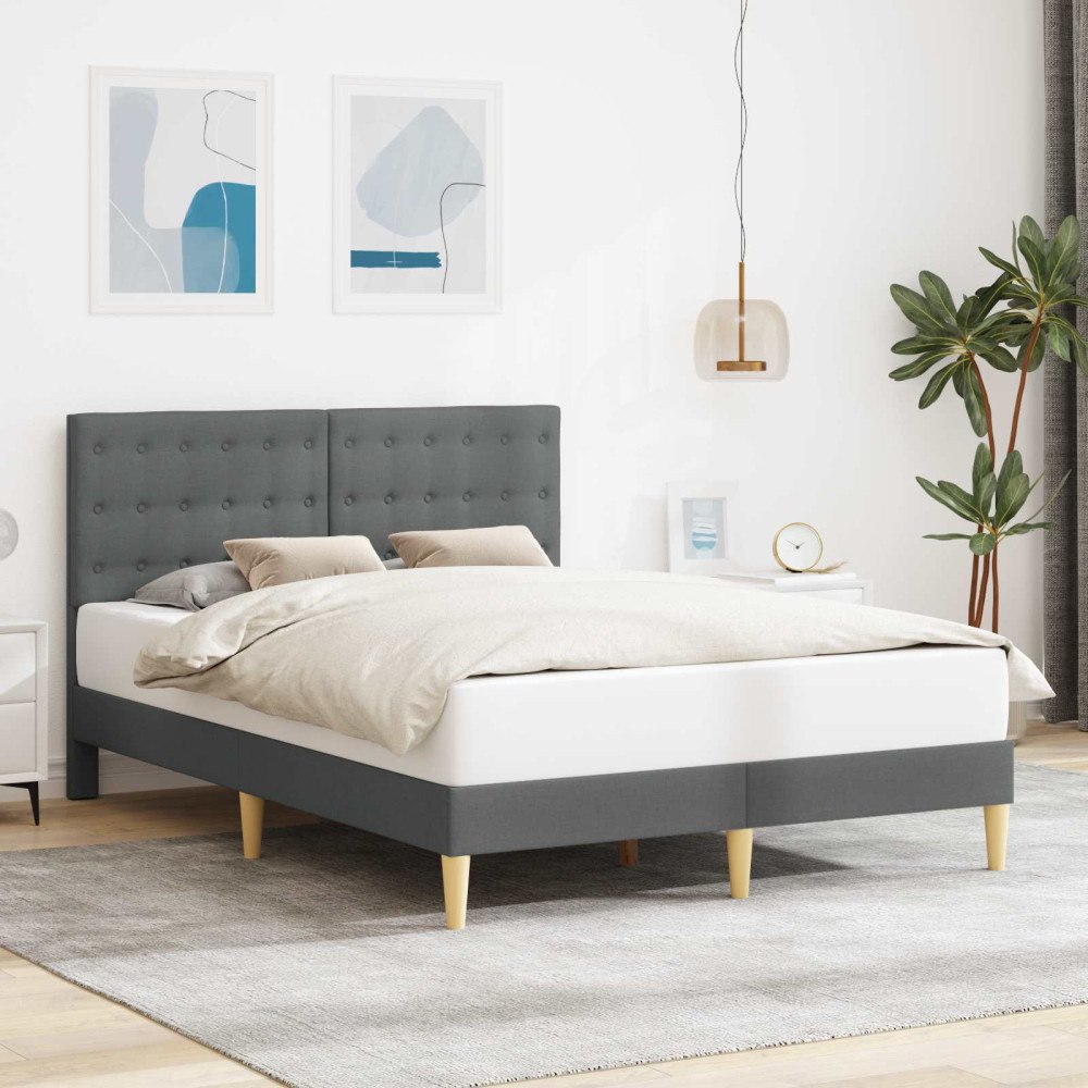 vidaXL Sängram med huvudgavel Mörkgrå 140 x 190 cm Tyg