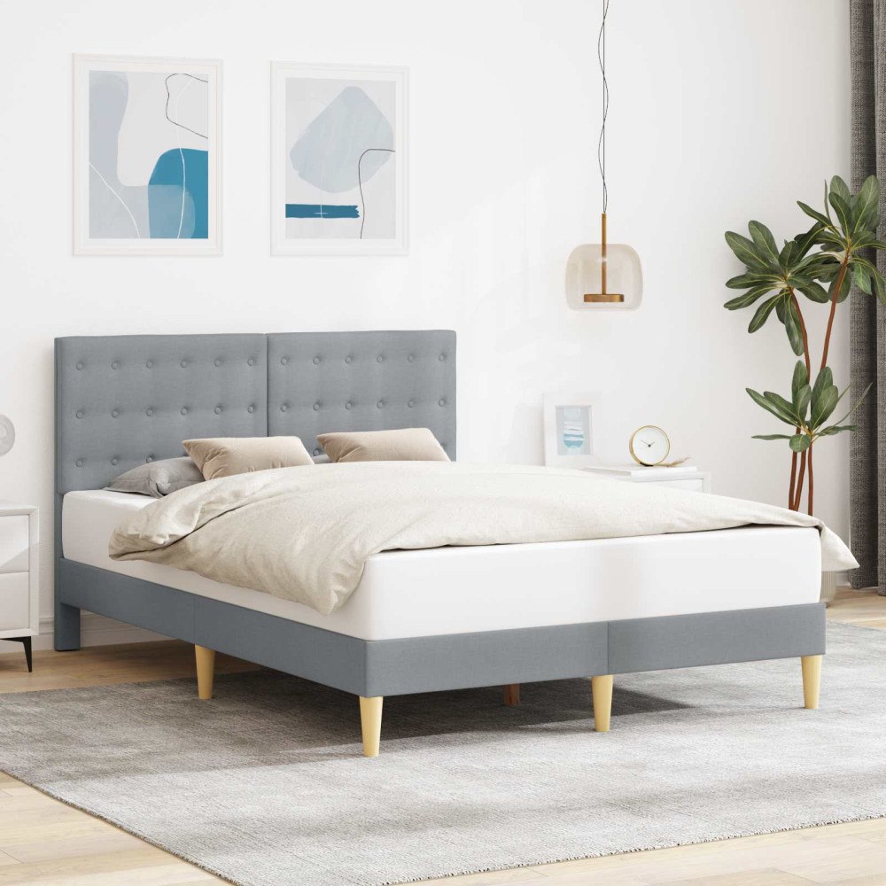 vidaXL Sängram med huvudgavel Ljusgrå 140 x 200 cm Tyg