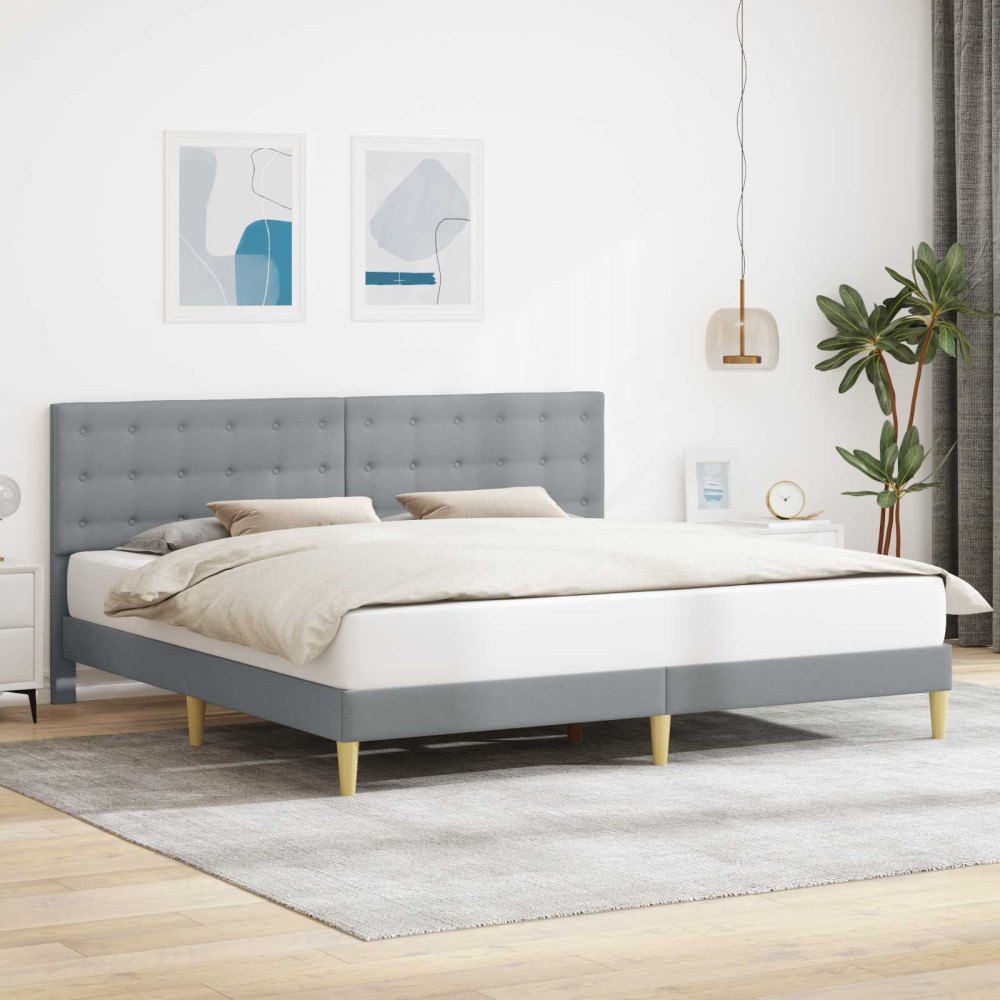 vidaXL Sängram med huvudgavel Ljusgrå 200 x 200 cm Tyg