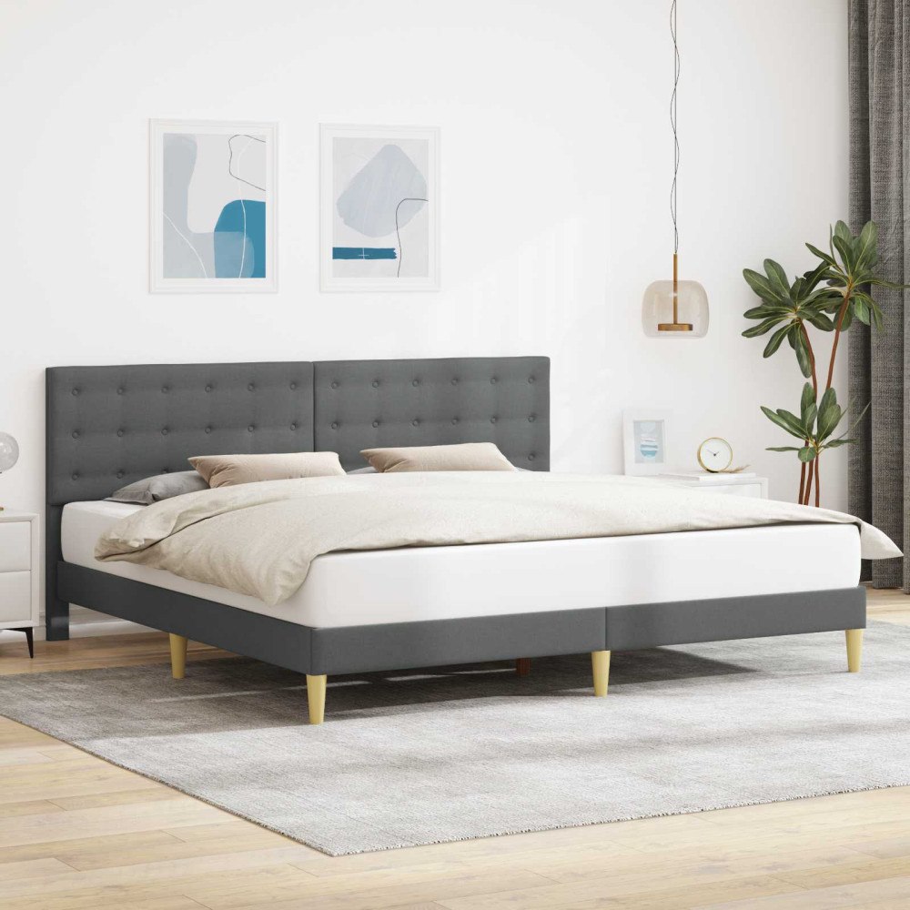 vidaXL Sängram med huvudgavel Mörkgrå 200 x 200 cm Tyg