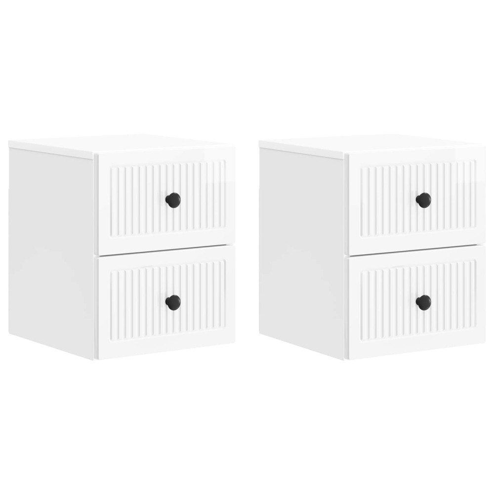 vidaXL Väggmonterat Sängbord 2 pcs Vit högglans 33 x 34,5 x 40 cm
