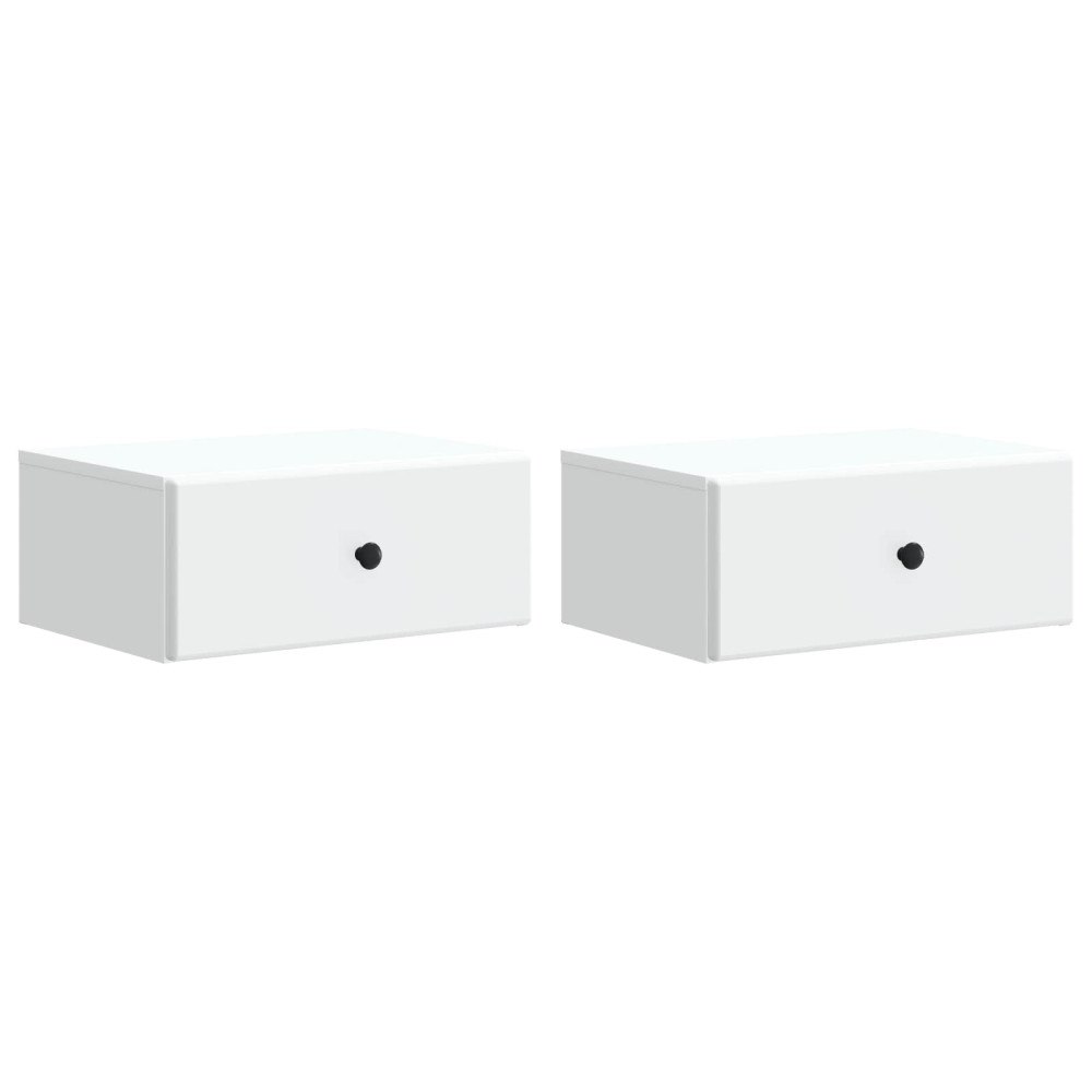 vidaXL Väggmonterat Sängbord med låda 2 pcs Vit 49 x 34,5 x 20 cm