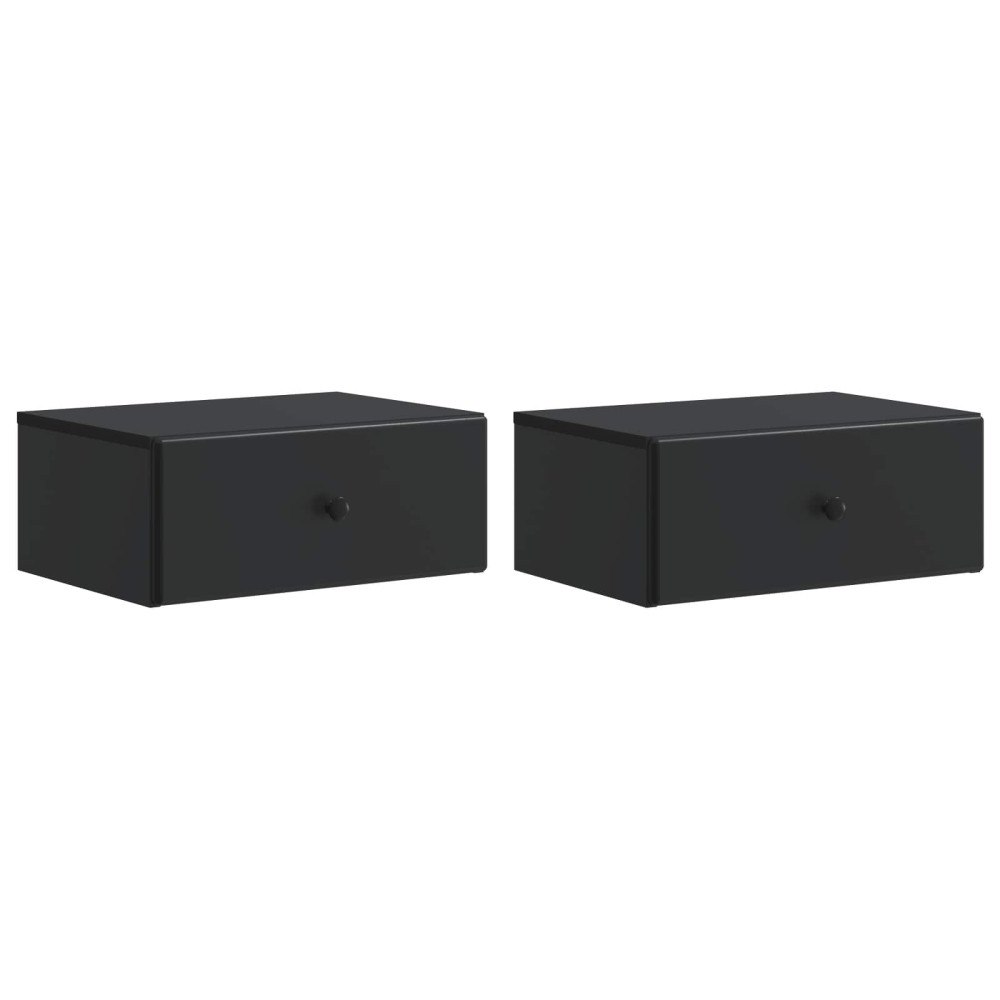 vidaXL Väggmonterat Sängbord med låda 2 pcs Svart 49 x 34,5 x 20 cm