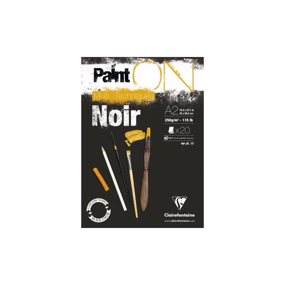 Clairefontaine Paint-On Block A2 250 gram 20 ark svart papper, multiteknik,...
