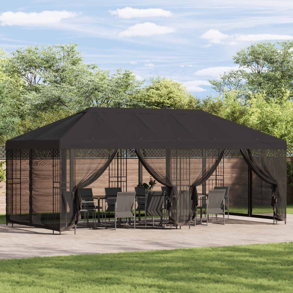 vidaXL Paviljong med väggar 6 x 3 m Antracit Polyester och Stål 190