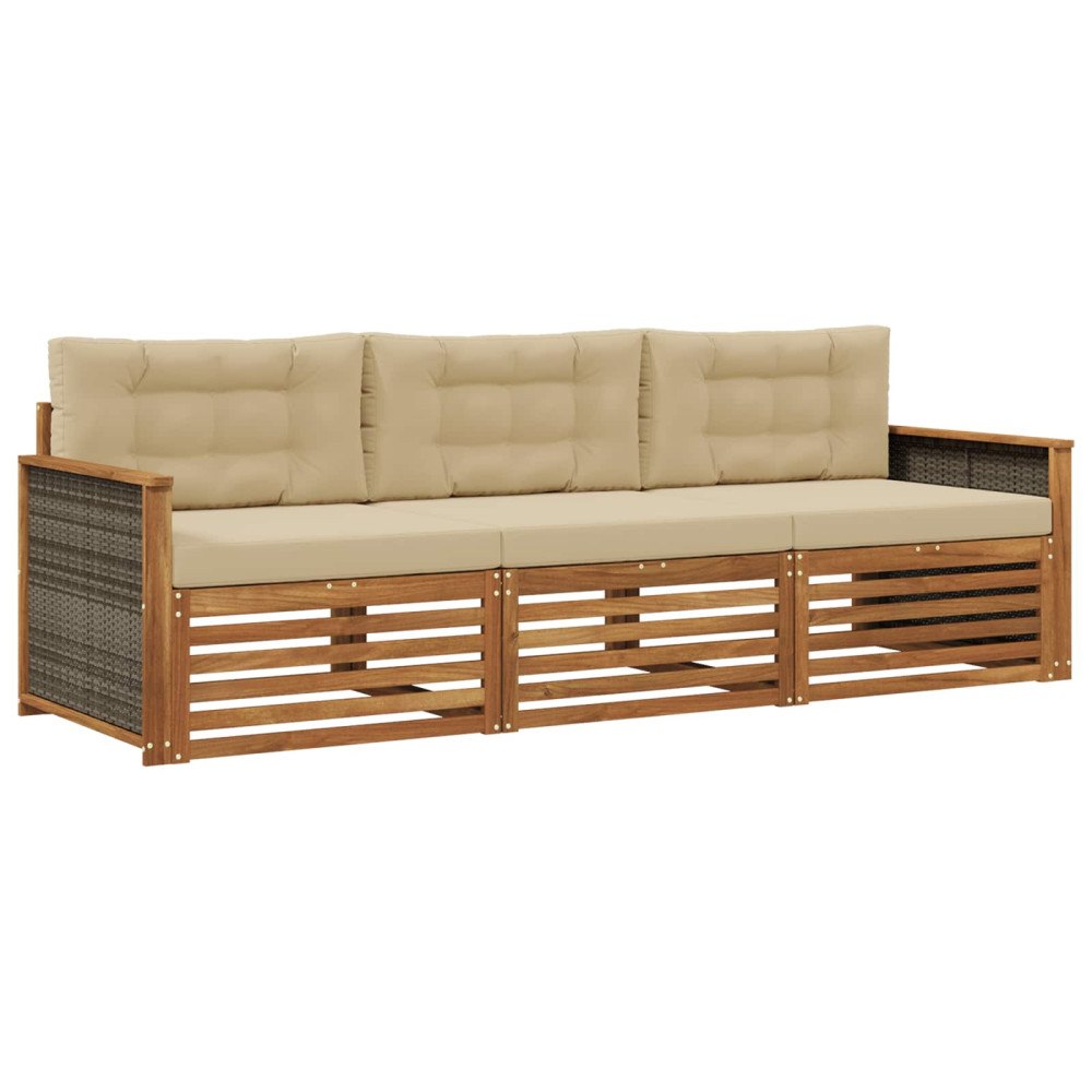 vidaXL Utomhussoffset 3 st Naturlig och Beige