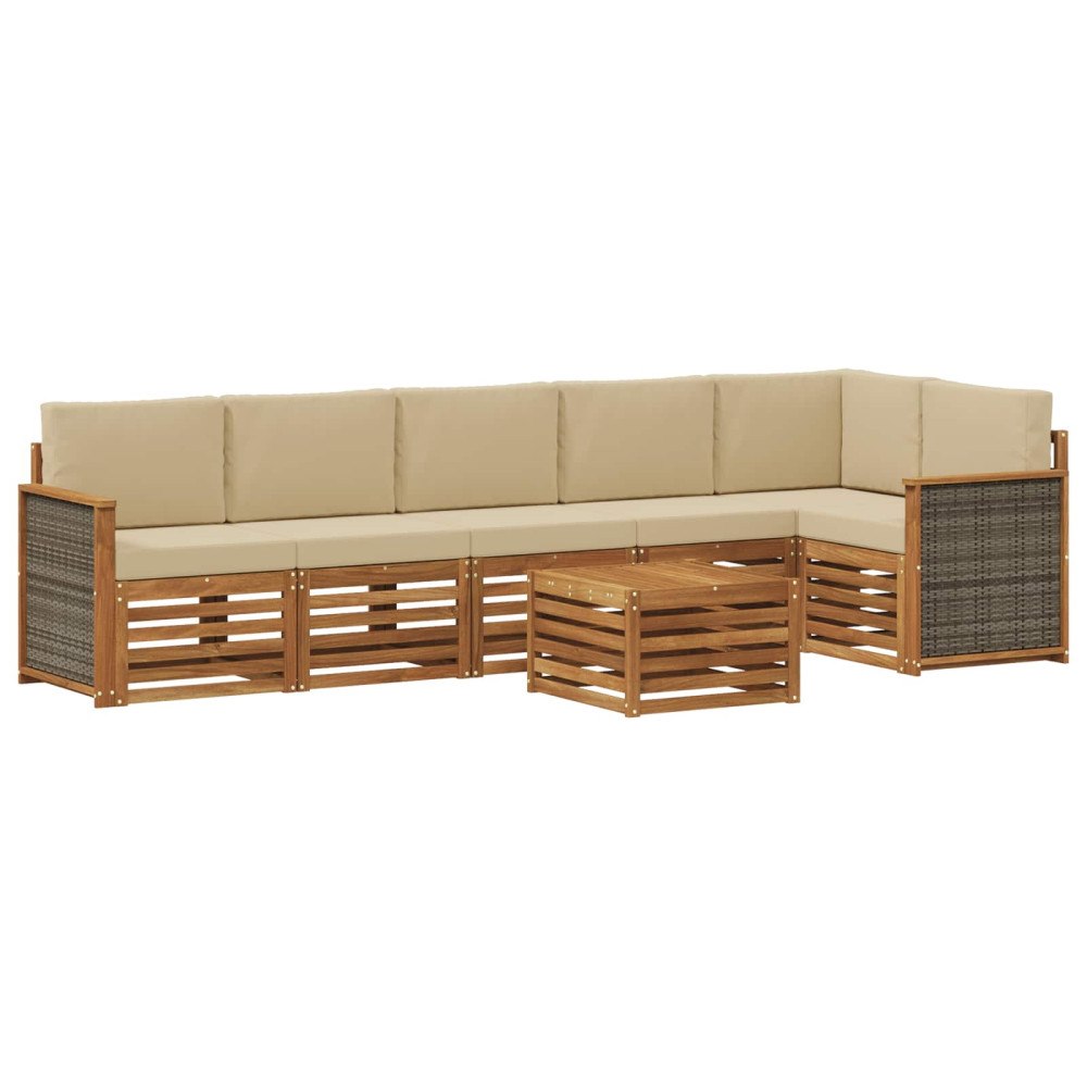 vidaXL Utomhussoffset 6 st Naturlig Massivt akaciaträ och polyester