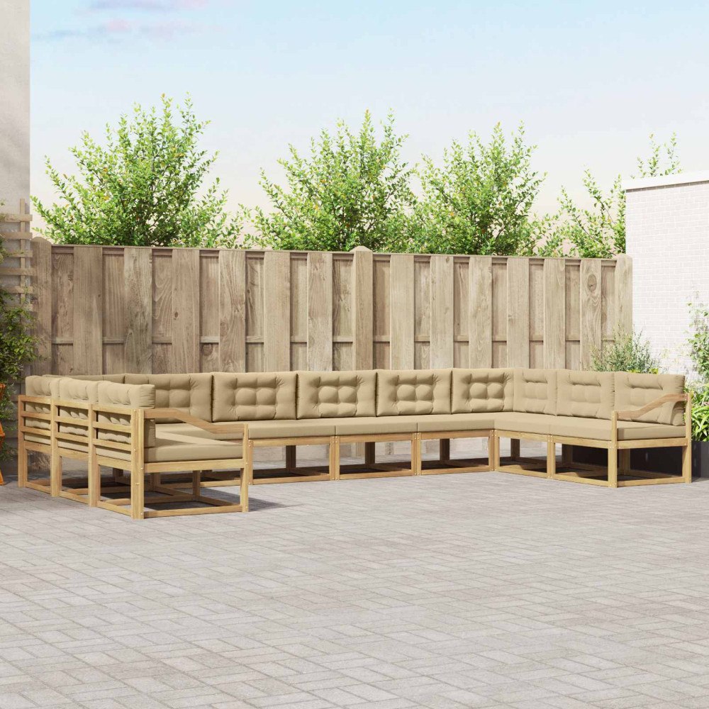 vidaXL Utomhussoffset med kudde 10 pcs Vit och Beige